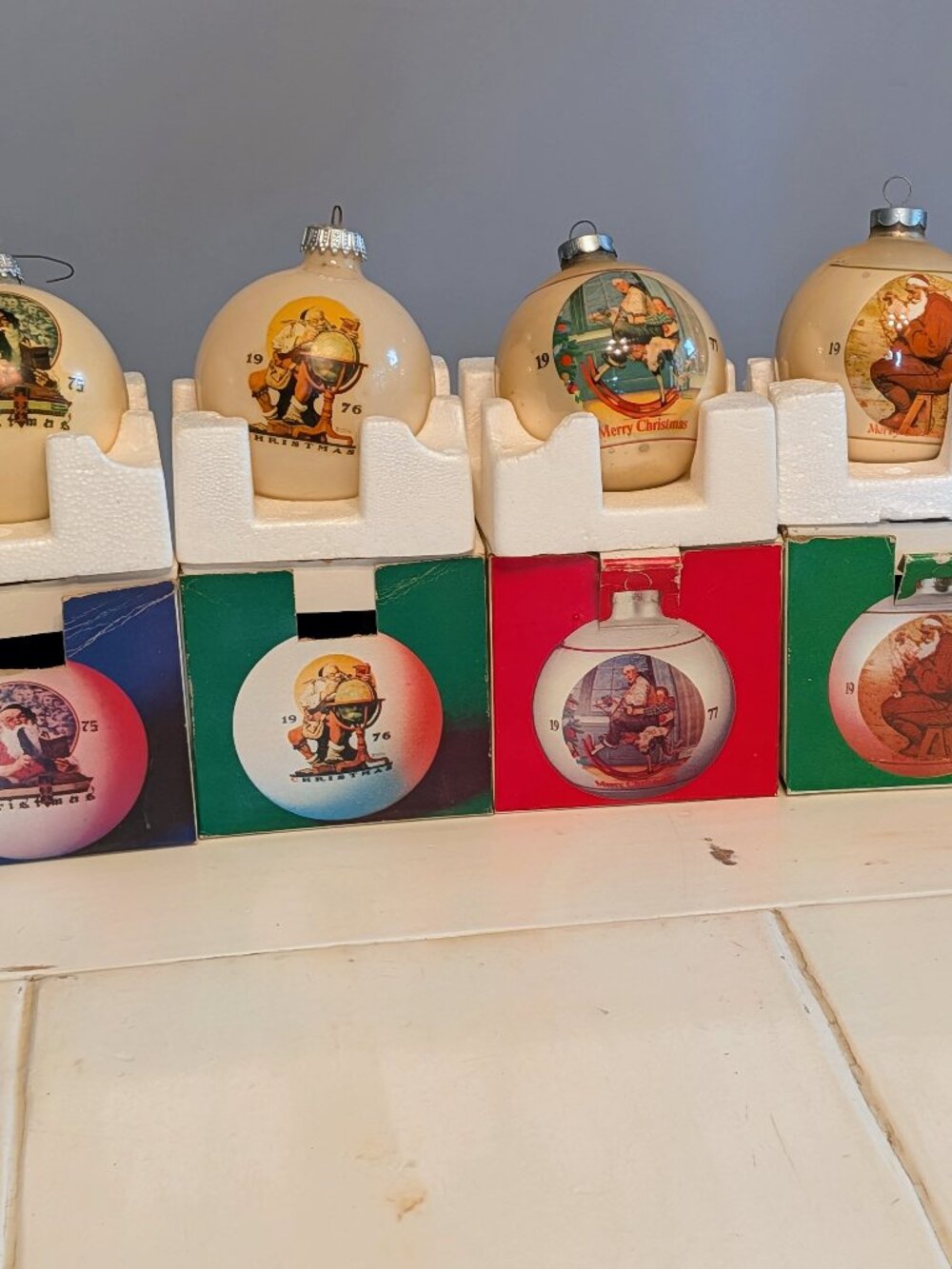 Lot of 5 VTG 70s Norman Rockwell Christmas Ornaments Limited Edition Boxed Retro